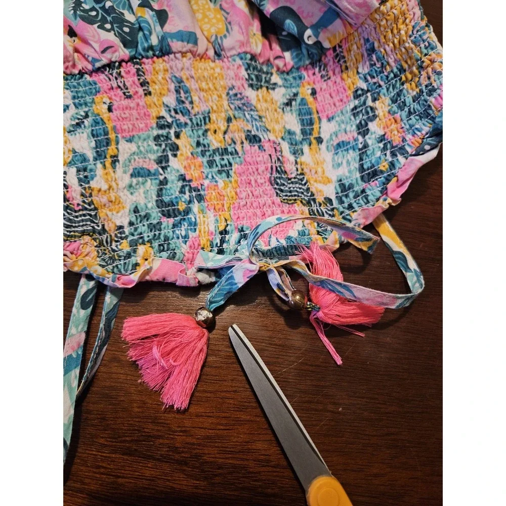 Tommy Bahama Floral Babydoll Sun Dress Tropical Print Girls Size 5 Zebra Tassels